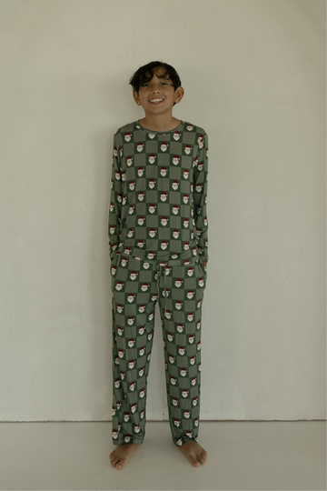 Pre-Teen Straight Leg Bamboo Pajamas | Santa Checkerboard