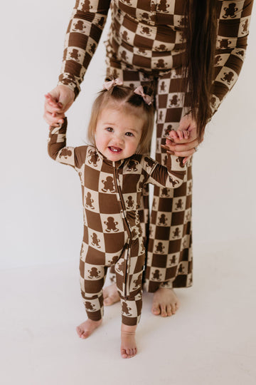 Bamboo Zip Pajamas | Gingerbread Checkerboard 2024