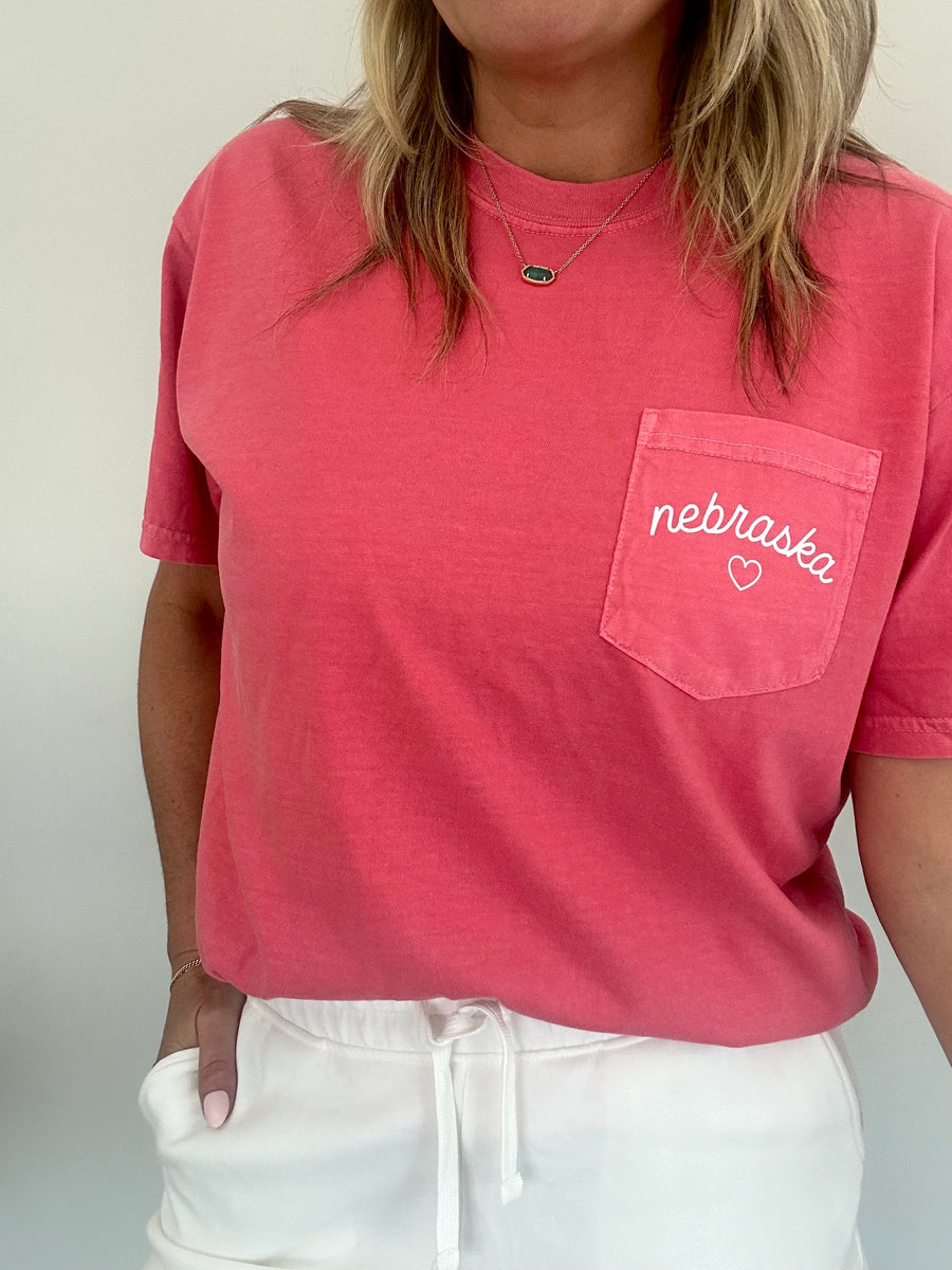 H+H NEBRASKA HEART POCKET TEE | WATERMELON