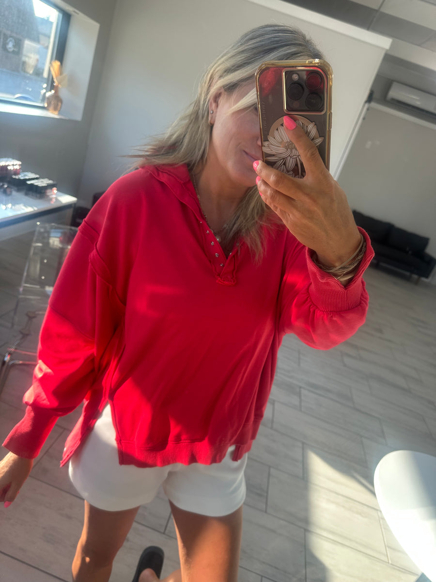 MAYA HENLEY WOMEN'S SWEATSHIRT | CHERRY RED