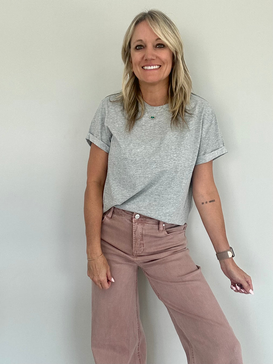 SAMARA ROLLED SLEEVE WOMEN'S TEE | HEATHER GREY