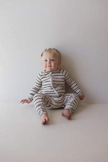 FOREVER FRENCH Grey & Black Stripe | Bamboo Zip Pajamas (COLLECTIVE)