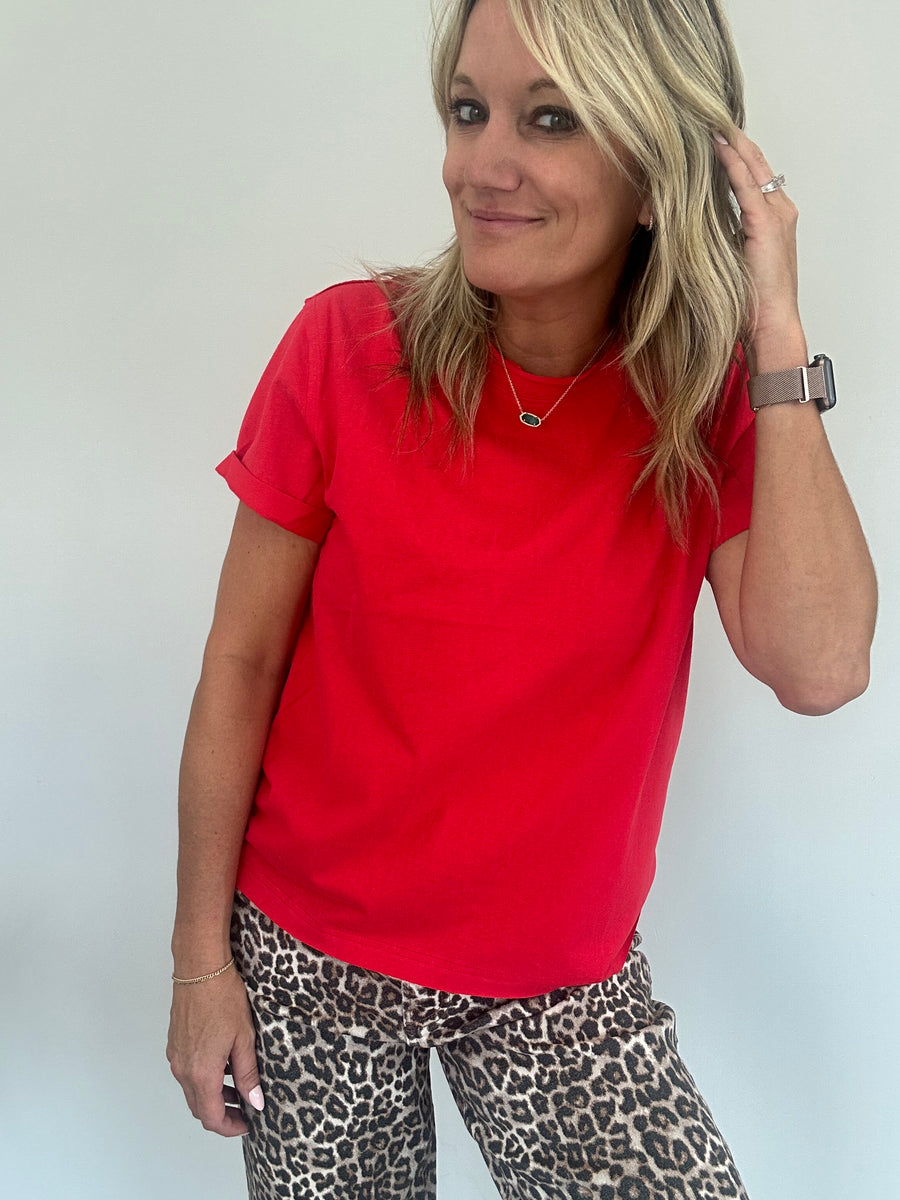 SAMARA ROLLED SLEEVE WOMEN'S TEE | CHERRY RED