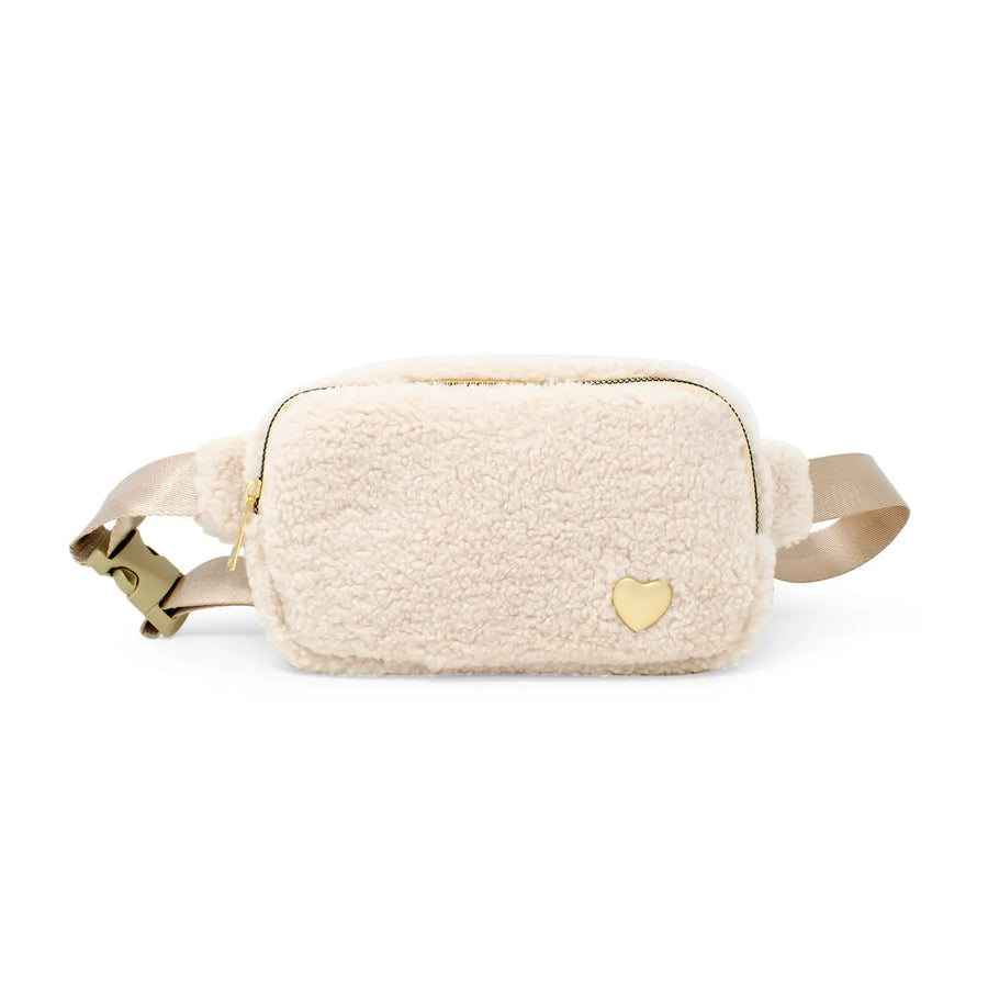 KIDS FUZZY BELT BAG WITH HEART | BEIGE