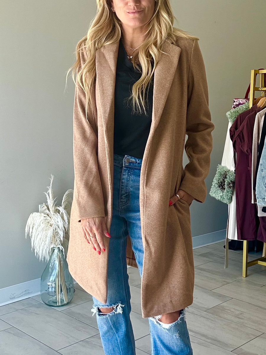 JACKIE FLEECE LONG LINE COAT | CAMEL