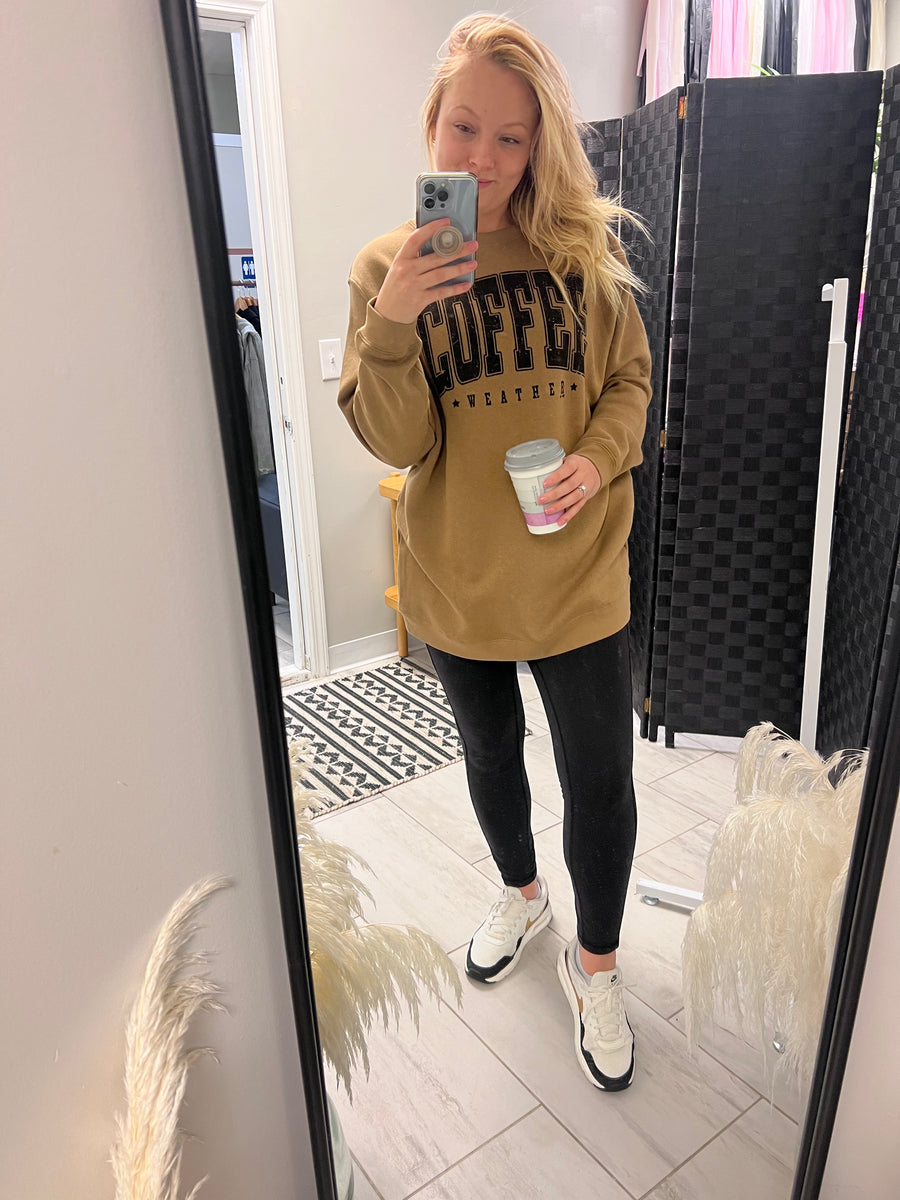 DISTRESSED COFFEE WEATHER CREW | CAMEL