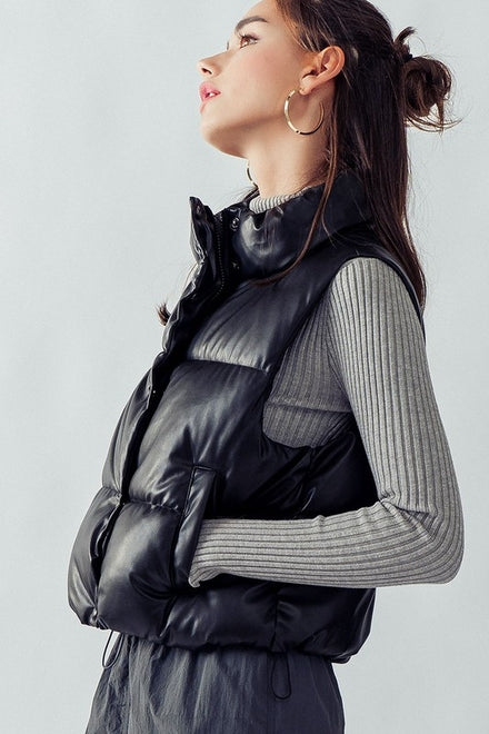 CANDACE RELAXED CROPPED PUFFER VEST | BLACK