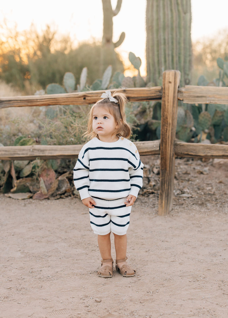 MEBIE BABY NAVY STRIPE KNIT SHORTS (COLLECTIVE)