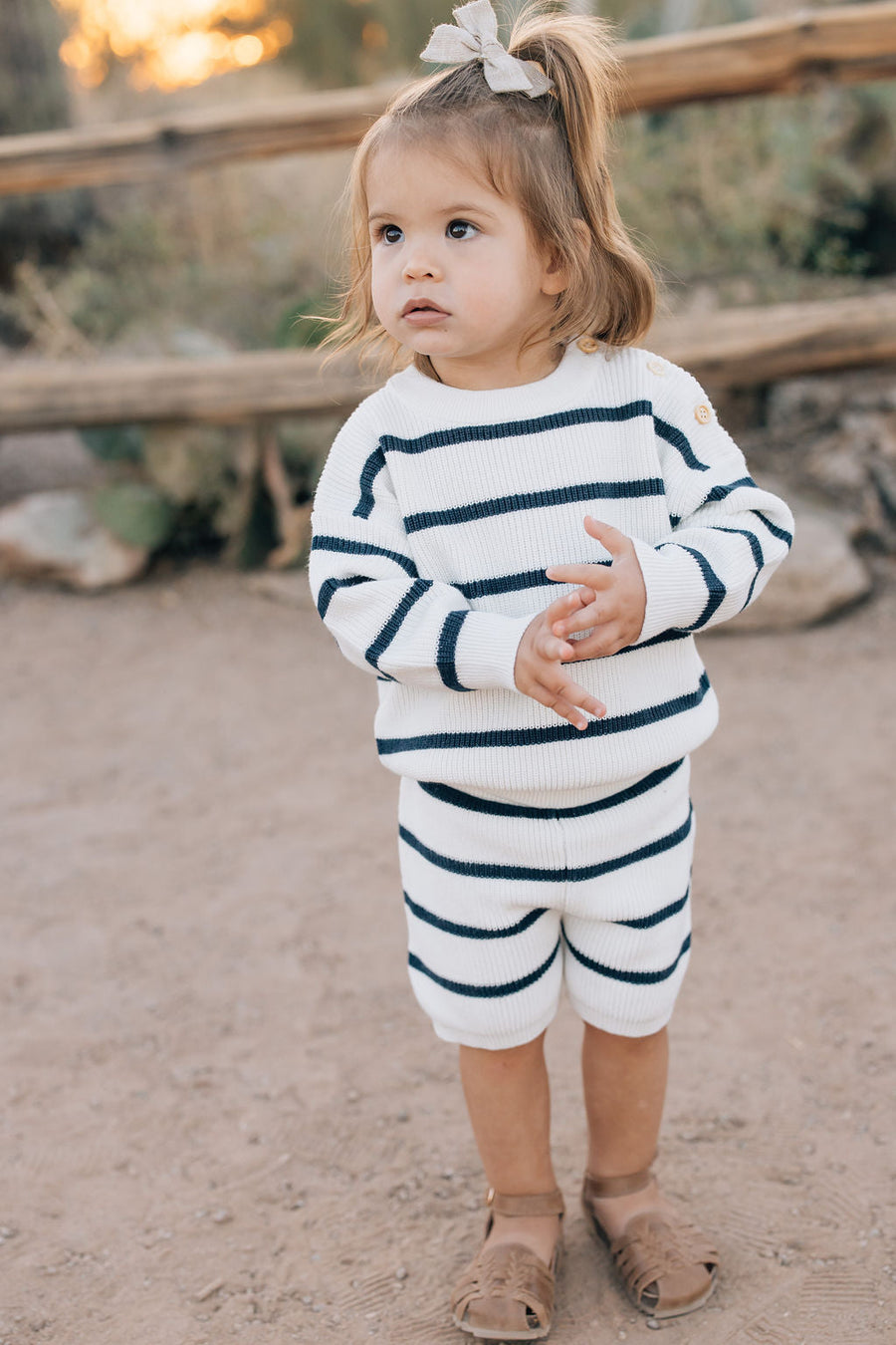 MEBIE BABY NAVY STRIPE KNIT SHORTS (COLLECTIVE)