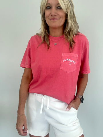 H+H NEBRASKA HEART POCKET TEE | WATERMELON