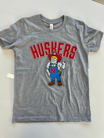 (PRE-ORDER) NEBRASKA HUSKERS CARTOON HERBIE GRAY TEE | BABY, KIDS + YOUTH