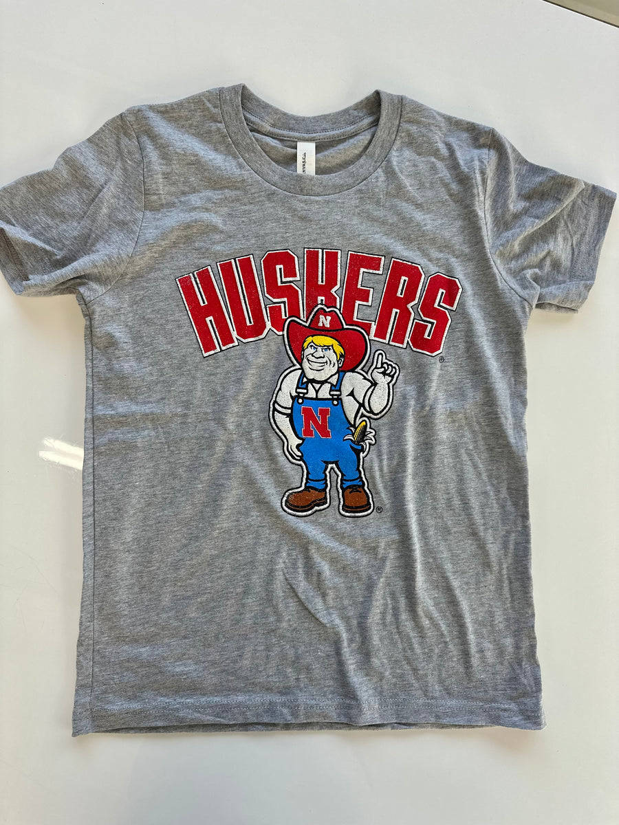 (PRE-ORDER) NEBRASKA HUSKERS CARTOON HERBIE GRAY TEE | BABY, KIDS + YOUTH