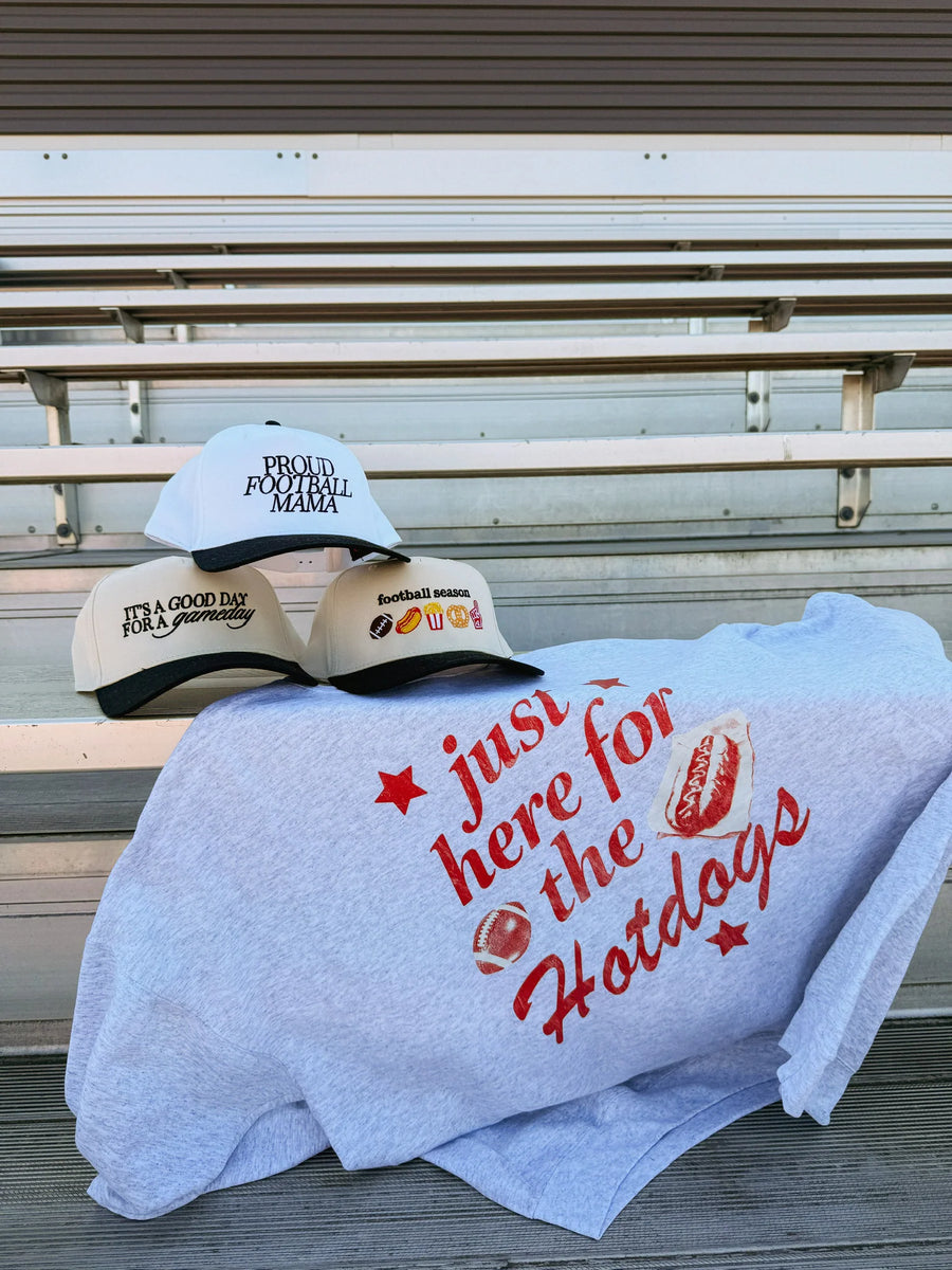 (PRE-ORDER) E+E HERE FOR THE HOTDOGS FOOTBALL SWEATSHIRT | ASH GREY