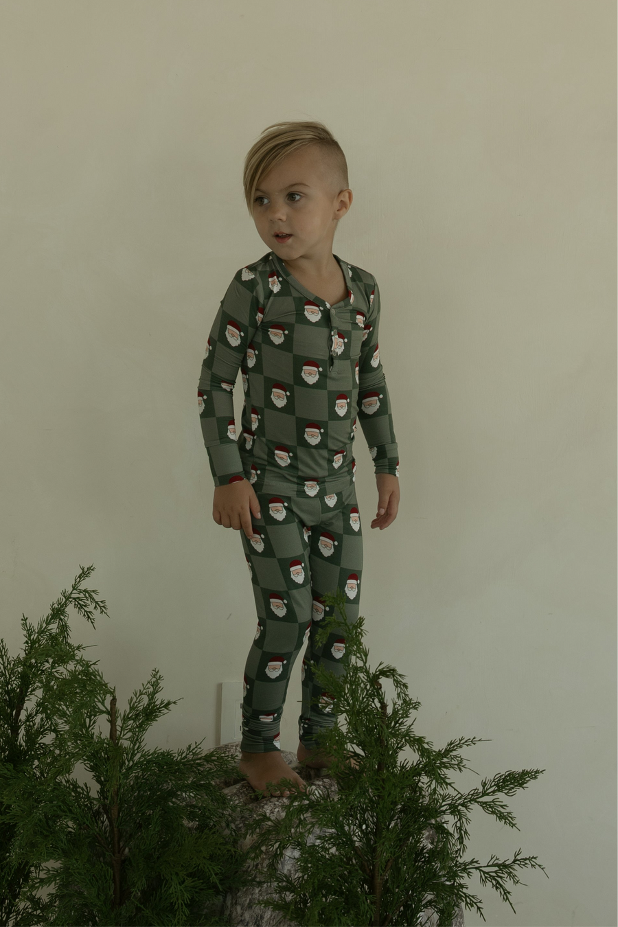 Bamboo Two Piece Pajamas | Santa Checkerboard