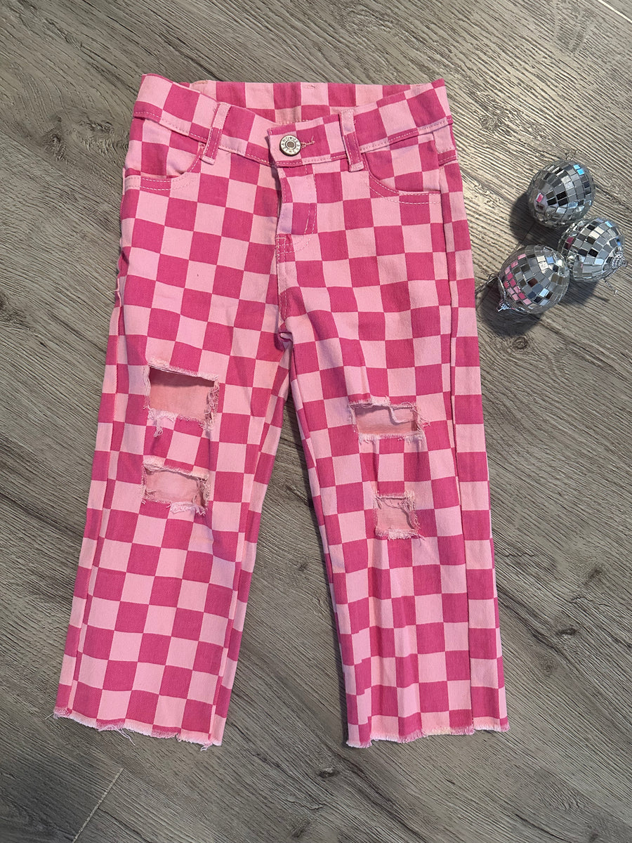 ROXY CHECKERED GIRLS JEANS | PINK