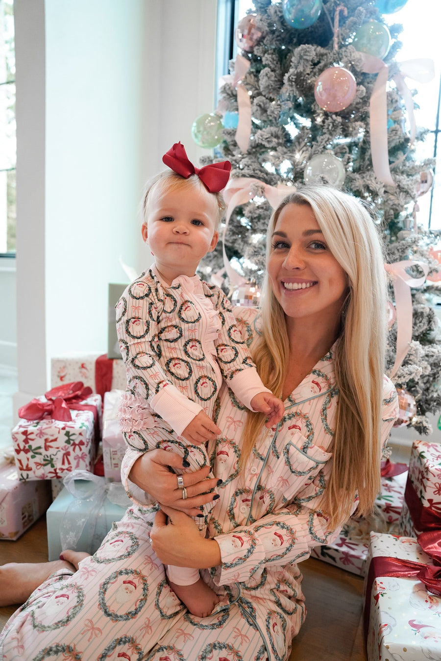 Pink Santa - Ribbed Long Pajama Set