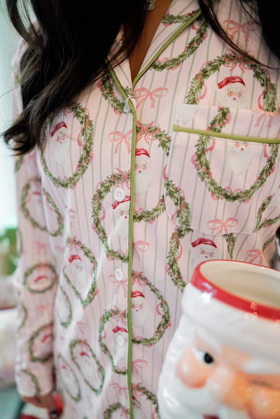 Pink Santa - Ribbed Long Pajama Set