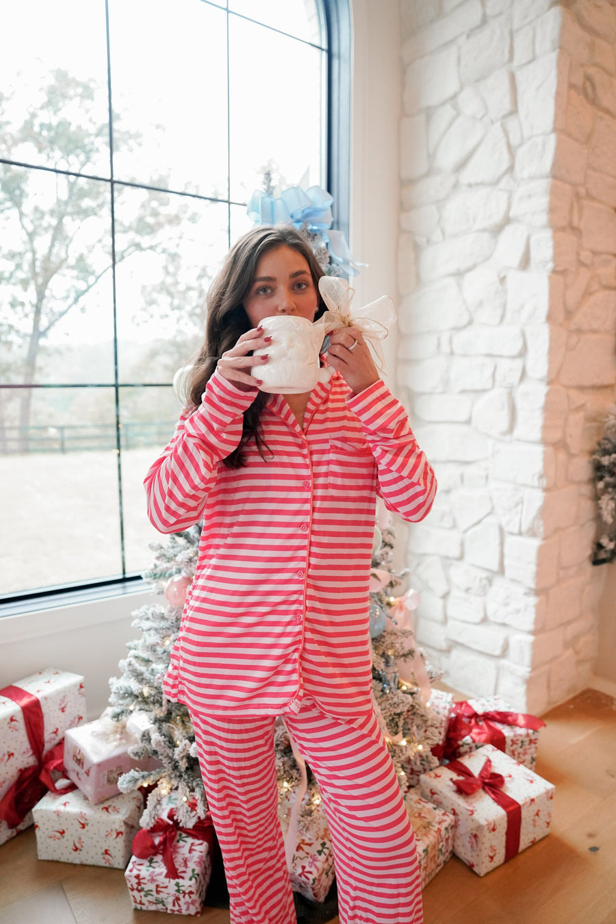 Pink & Red Stripes - Long Pajama Set
