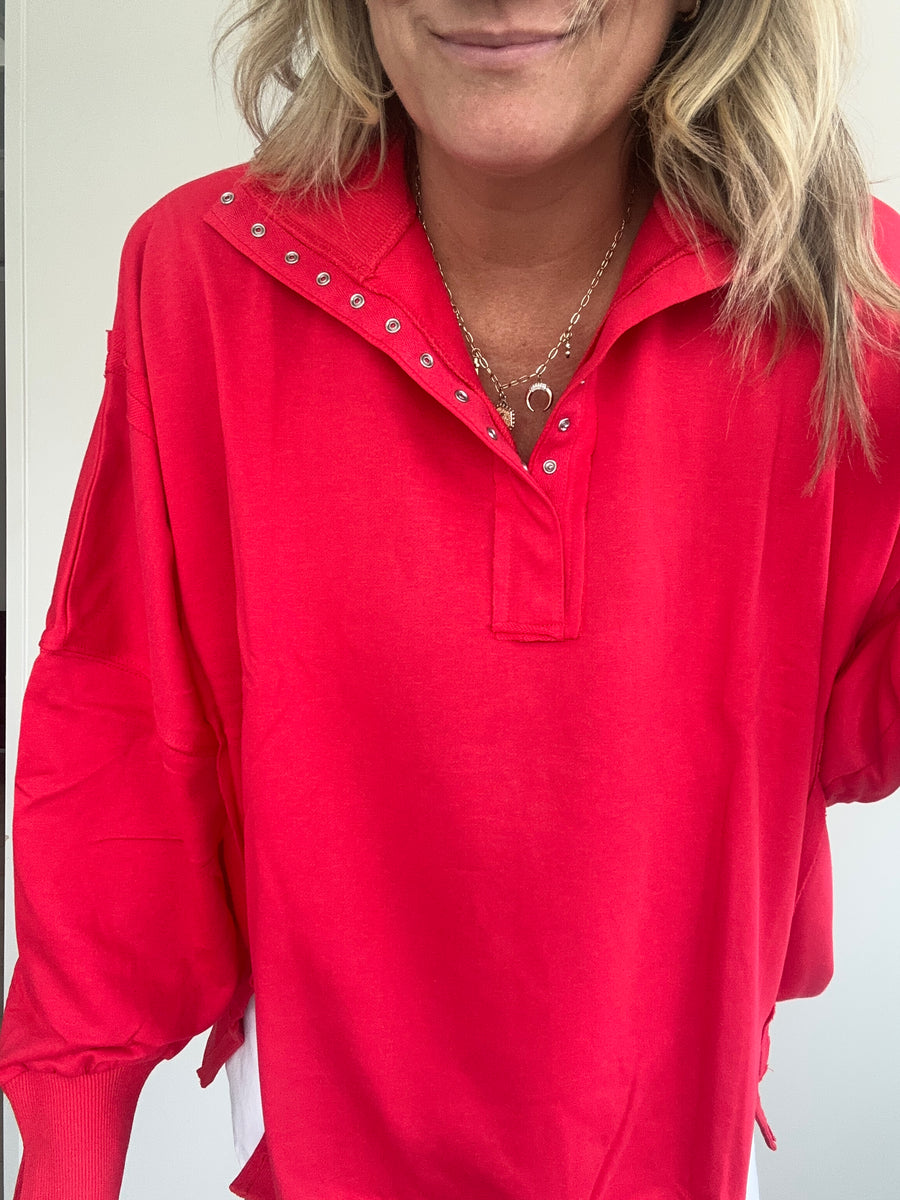 MAYA HENLEY WOMEN'S SWEATSHIRT | CHERRY RED