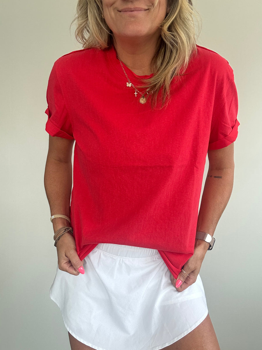 SAMARA ROLLED SLEEVE WOMEN'S TEE | CHERRY RED
