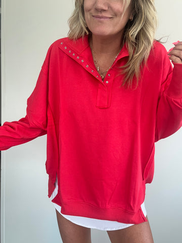 (PREORDER) MAYA HENLEY WOMEN'S SWEATSHIRT | CHERRY RED