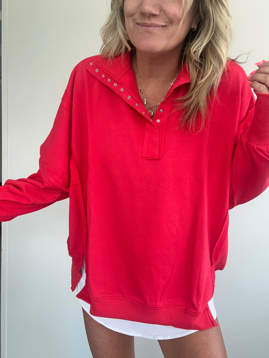 MAYA HENLEY WOMEN'S SWEATSHIRT | CHERRY RED