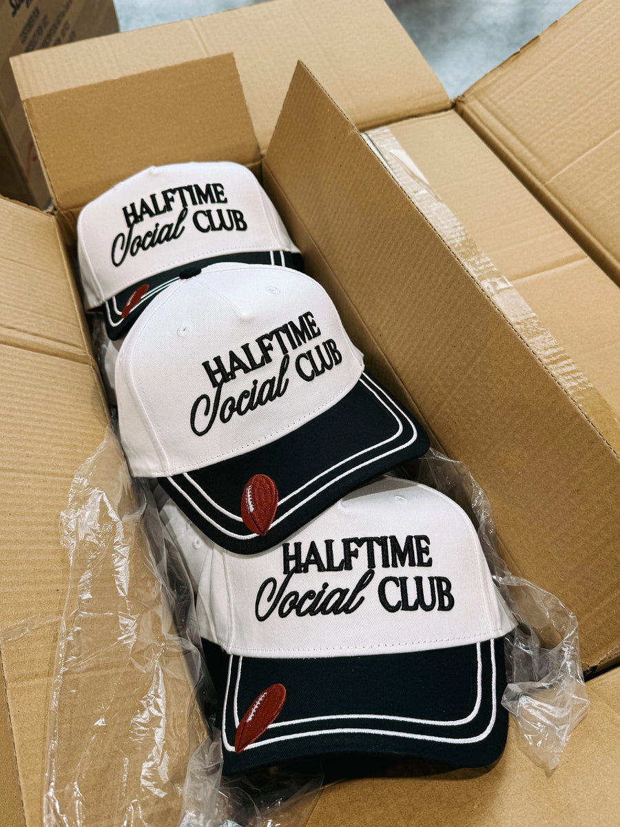 (PRE-ORDER) E+E HALFTIME SOCIAL CLUB TRUCKER HAT | BLACK + WHITE