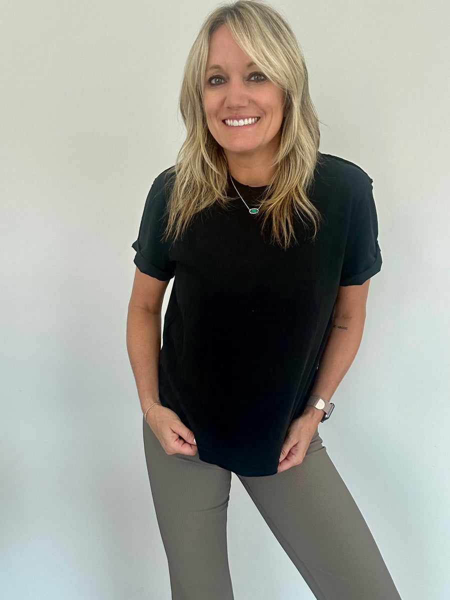 SAMARA ROLLED SLEEVE WOMEN'S TEE | BLACK