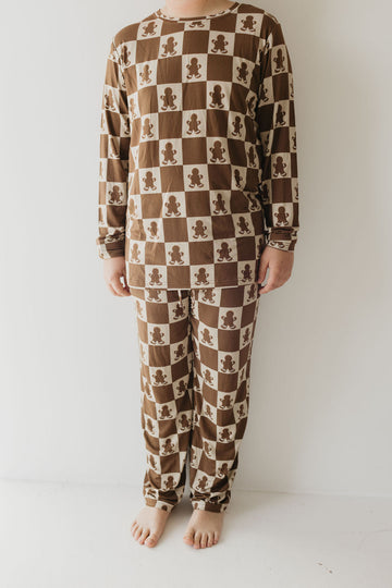 Pre-Teen Straight Leg Bamboo Pajamas | Gingerbread Checkerboard 2024