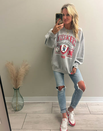 Nebraska Huskers Prep Patch Thrifted Sweatshirt | Grey