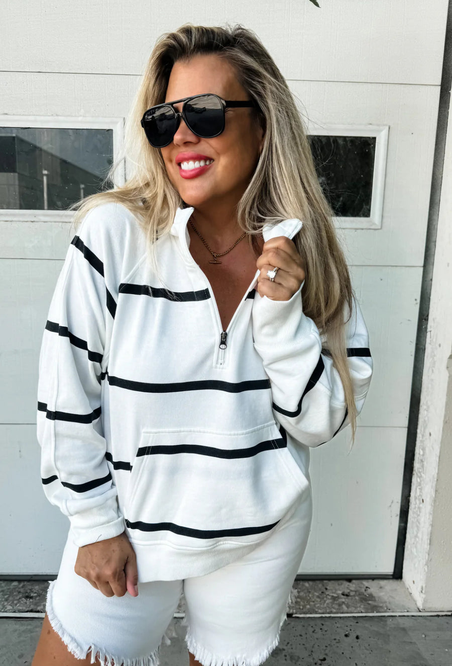 Summer Striped Easy Does It Pullover | White