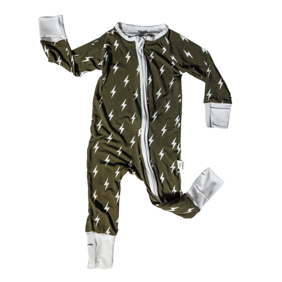 YOUNG + RAD Olive Bolt Zipper Jammies (COLLECTIVE)