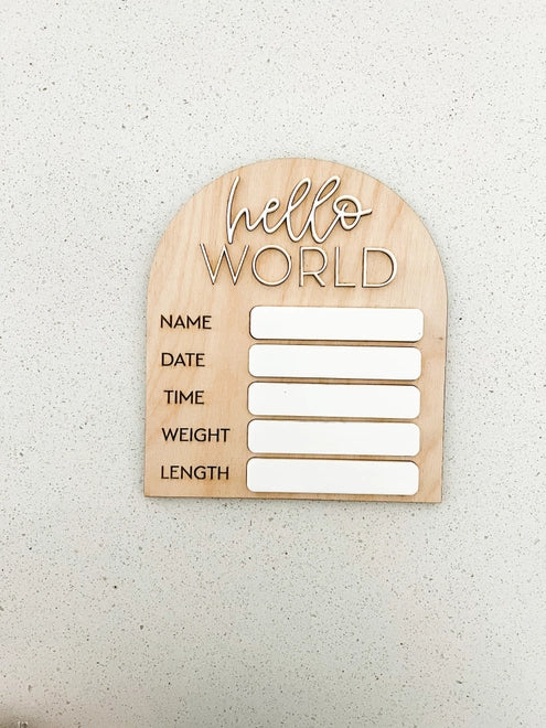 HELLO WORLD ARCH WOOD SIGN | BABY