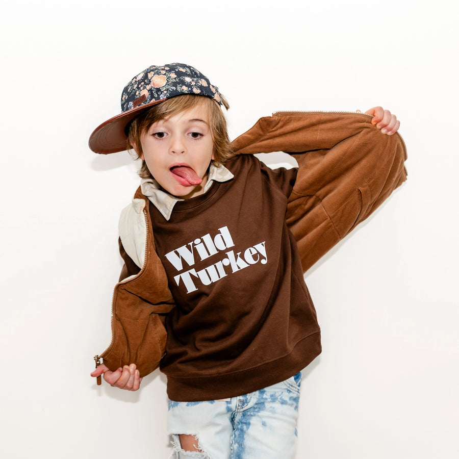 HOLLAND AVE WILD TURKEY KIDS FALL CREWNECK | BROWN