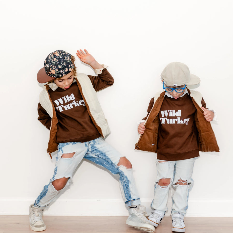 HOLLAND AVE WILD TURKEY KIDS FALL CREWNECK | BROWN