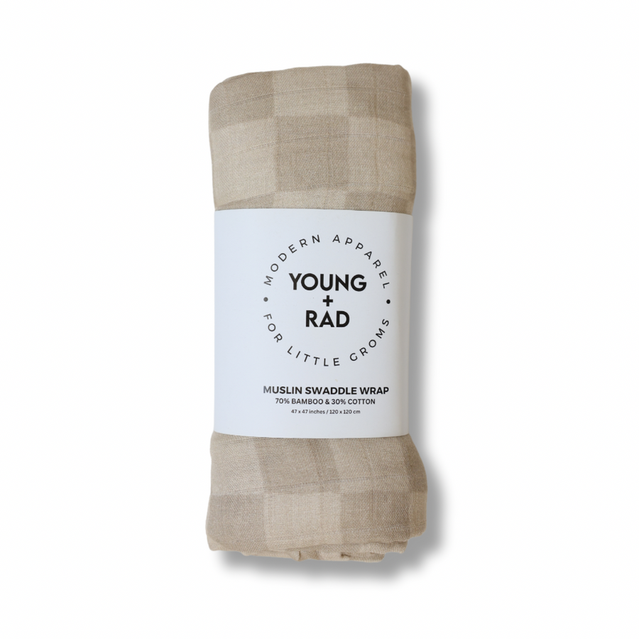 YOUNG + RAD NEUTRAL CHECKERED MUSLIN WRAP (COLLECTIVE)