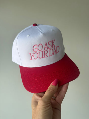 Go Ask Your Dad Trucker Hat | Pink+Red