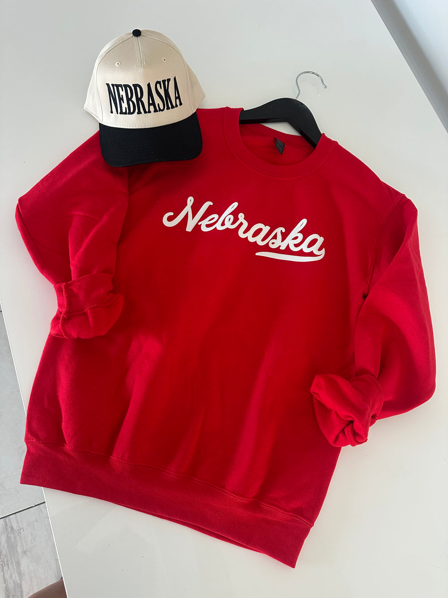 NEBRASKA SCRIPT PUFF PRINT SWEATSHIRT | RED