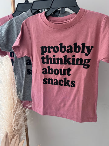 HAPPY KIDS CO PROBABLY THINKING ABOUT SNACKS TEE | BABY + KIDS | MAUVE