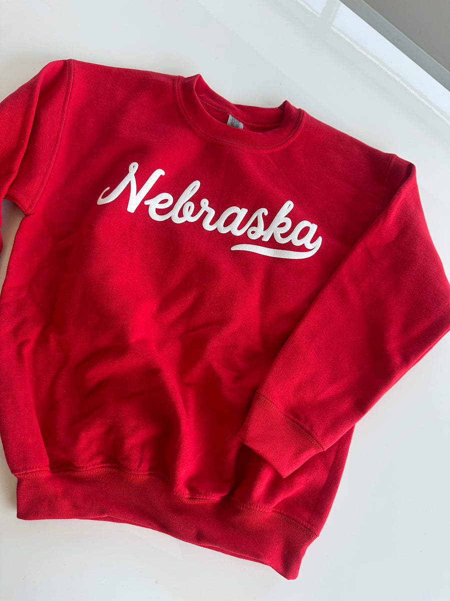 NEBRASKA SCRIPT PUFF PRINT YOUTH SWEATSHIRT | RED