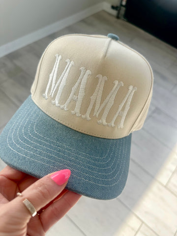 MAMA EMBROIDERED HAT | DENIM