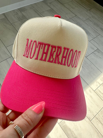 MOTHERHOOD EMBROIDERED HAT | HOT PINK