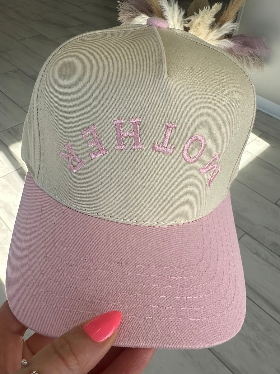 UPSIDE DOWN MOTHER EMBROIDERED HAT | PINK