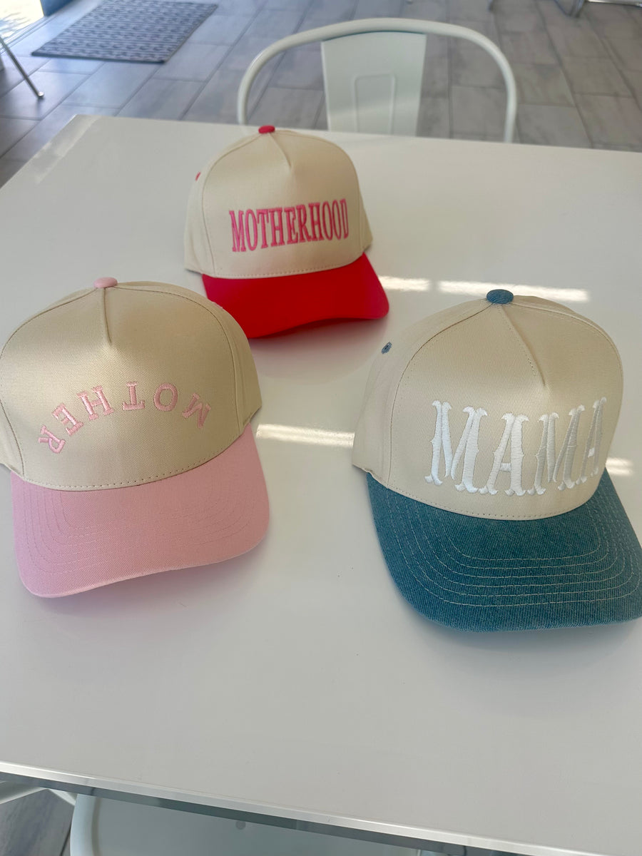 MOTHERHOOD EMBROIDERED HAT | HOT PINK