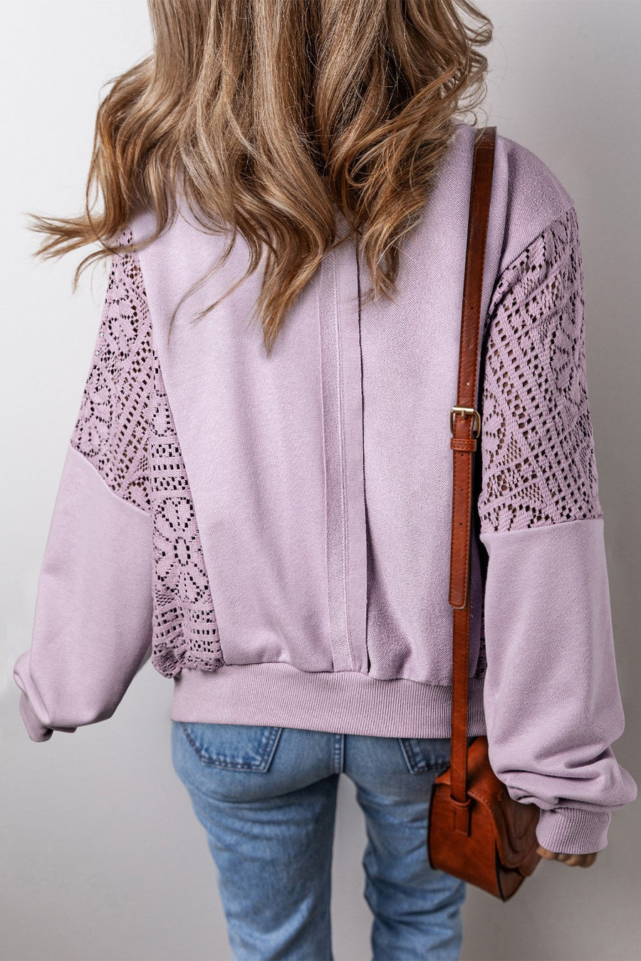 MARIE PATCHWORK EXPOSED SEAM RIBBED TRIM SWEATSHIRT | PURPLE