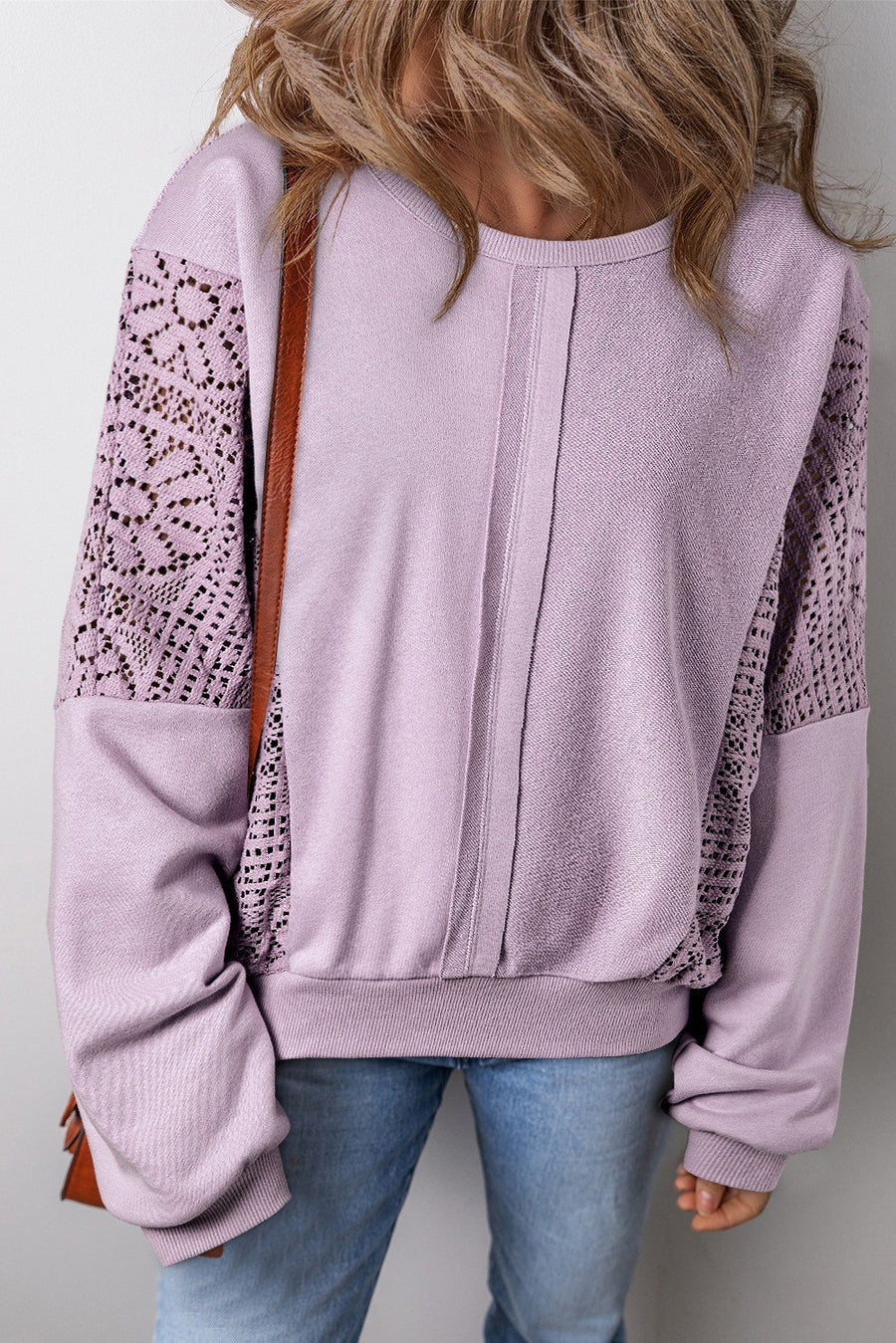 MARIE PATCHWORK EXPOSED SEAM RIBBED TRIM SWEATSHIRT | PURPLE