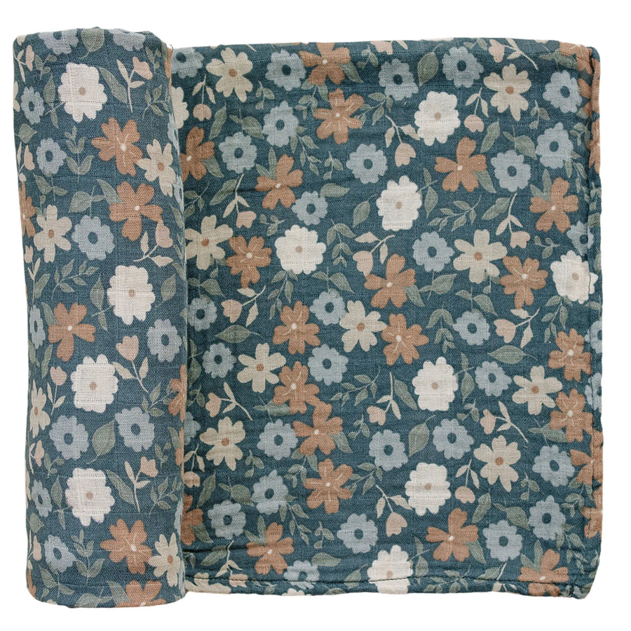 MEBIE BABY MUSLIN SWADDLE BLANKET | MIDNIGHT FLORAL