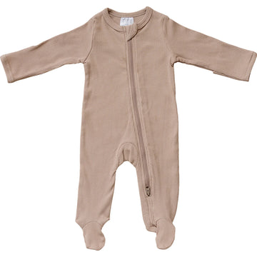 MEBIE BABY ORGANIC COTTON RIBBED FOOTED ZIPPER ONE-PIECE | PALE PINK