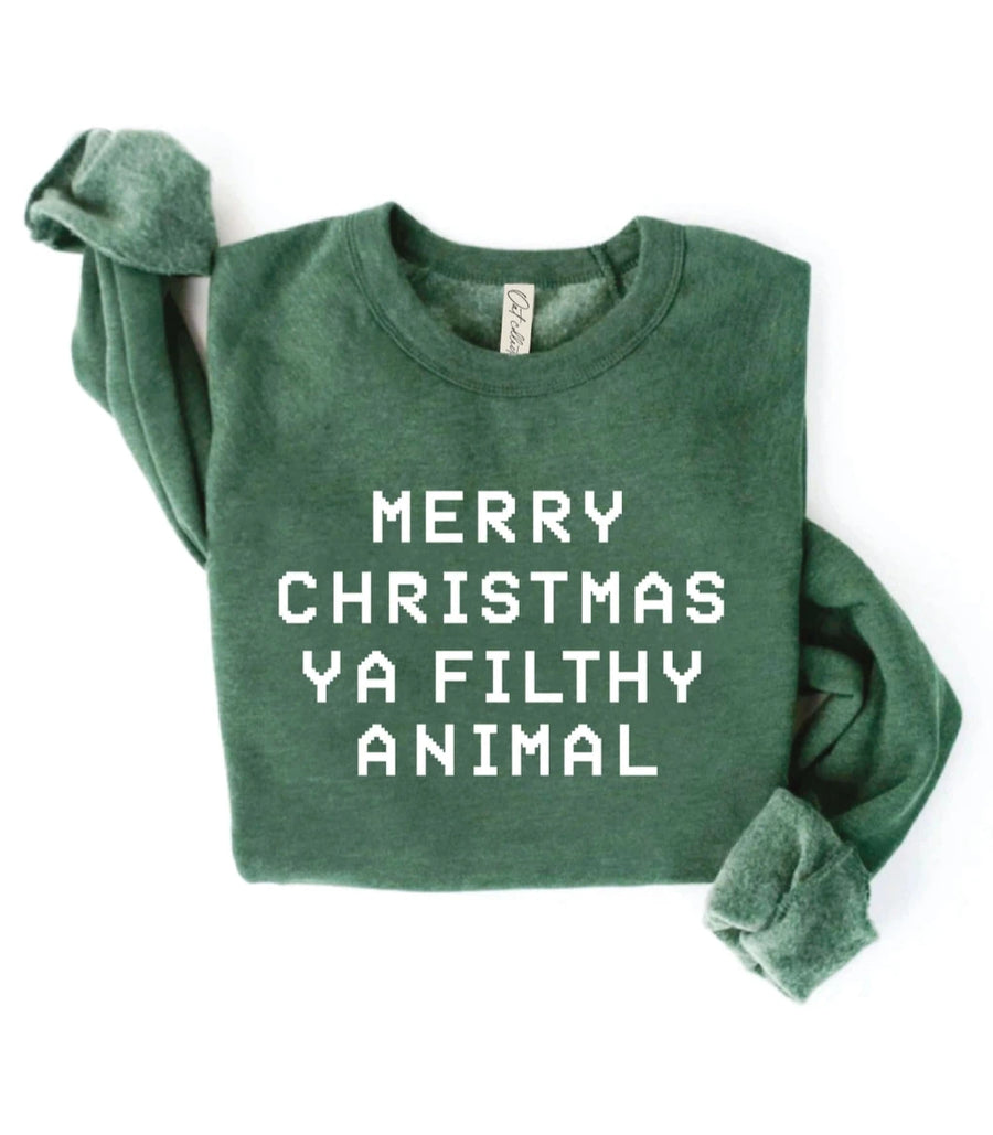 (PRE-ORDER) THE OC MERRY CHRISTMAS YA FILTHY ANIMAL SWEATSHIRT | HEATHER FOREST