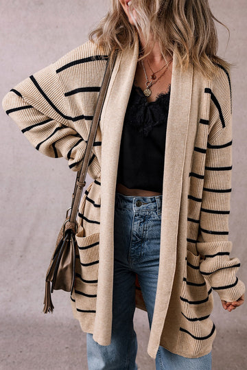 (PRE-ORDER) MIRANDA STRIPE OPEN FRONT CARDIGAN | BLACK